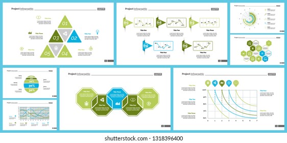 Business infographic creative design set can be used for annual report, web design, workflow layout. Workflow concept. Option, venn, cycle, donut charts, bar graph, flowchart