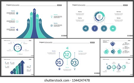 Business infographic creative design set can be used for annual report, web design, workflow layout. Workflow concept. Option, venn, cycle, donut charts, bar graph, flowchart