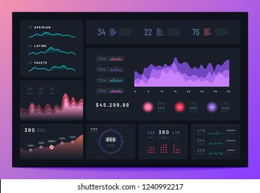 Business Infographic Dashboard. Modern Interface, Admin Platform With Graph, Statistics Chart Marketing Diagram. Vector Infographics