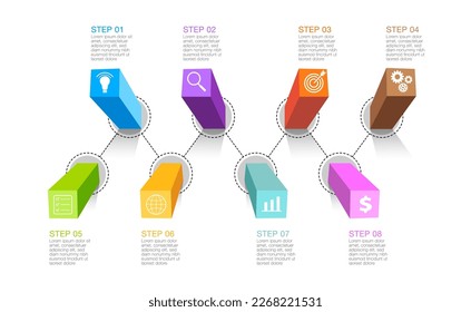 business infographic data bar graph display workflow presentation with icons.