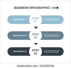 Plantilla de diseño de datos de infografía empresarial. Línea de tiempo con 3 pasos diseñados para la plantilla de fondo abstracta. Adecuado para informes, diseño web, diseño de flujo de trabajo. Gráfica de proceso de vectores.