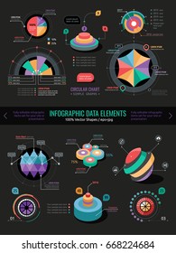 Business Infographic data elements  charts, graphs, circle charts, diagrams, speech bubbles flat icons set isolated vector illustration. 