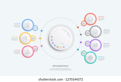 Business infographic and data visualization. Modern infographics timeline design template. Diagram with 7 steps, processes or options, can use for workflow layout, web design, diagram, annual report.