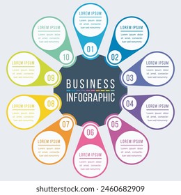 Conception infographique d'entreprise 10 étapes, objets, éléments  ou options template de conception de cercles infographiques pour les informations d'entreprise