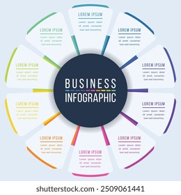 Diseño de infografía de negocios 10 pasos, objetos, Elementos u opciones infografía Plantilla de círculos empresariales