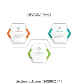 Business infographic design with 3 options. Vector thin line label with hexagons template.