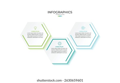 Business infographic design with 3 options. Vector label with hexagons template.