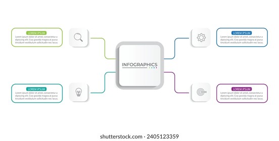Business infographic design with 4 options. Vector thin line label with rectangle template
