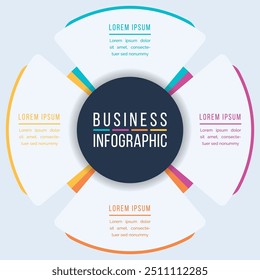 Diseño infográfico de negocios 4 pasos, objetos, Elementos u opciones infografía Plantilla de círculos de negocios