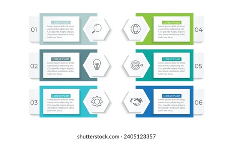 Business infographic design with 5 options. Vector thin line label with hexagons template