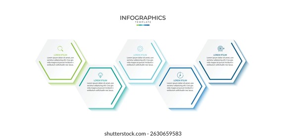 Business infographic design with 5 options. Vector label with hexagons template.