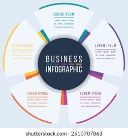 Diseño infográfico de negocios 5 pasos, objetos, Elementos u opciones infografía Plantilla de círculos de negocios