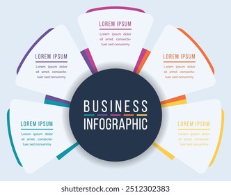 Diseño infográfico de negocios 5 pasos, objetos, Elementos u opciones infografía Plantilla de círculos de negocios