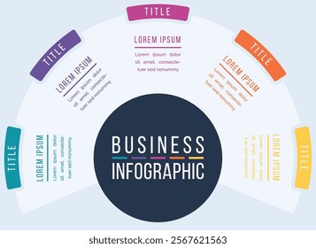 Business Infographic design 5 Steps, objects, elements or options infographics template for business information