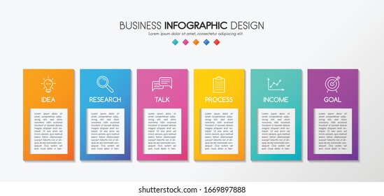 Business infographic design with 6 elements. Vector