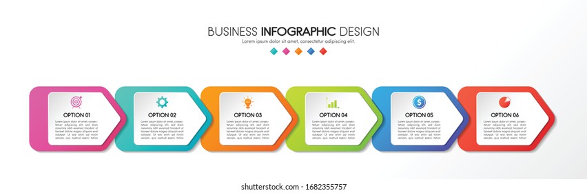 Business infographic design with 6 elements. Vector