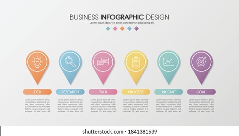 Business infographic design with 6 elements. Vector