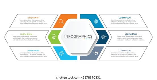 Business infographic design with 6 options. Vector thin line label with hexagons template.