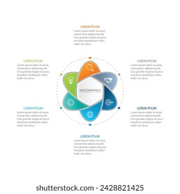 Business infographic design with 6 options. Vector thin line label with hexagons template.