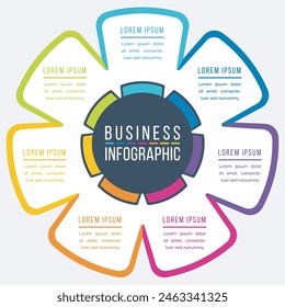 Business Infographic design 7 Steps, objects, elements or options business information template