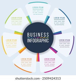 Diseño de infografía de negocios 7 pasos, objetos, Elementos u opciones infografía Plantilla de círculos de negocios