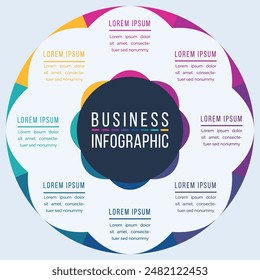 Business Infographic design 8 Steps, objects, elements or options infographic circle template for business information