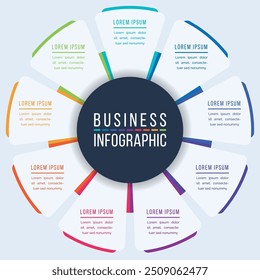 Diseño infográfico de negocios 9 pasos, objetos, Elementos u opciones infografía Plantilla de círculos de negocios