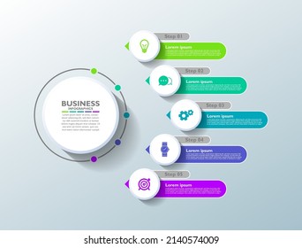 Business infographic design abstract background template circle colorful with 5 step