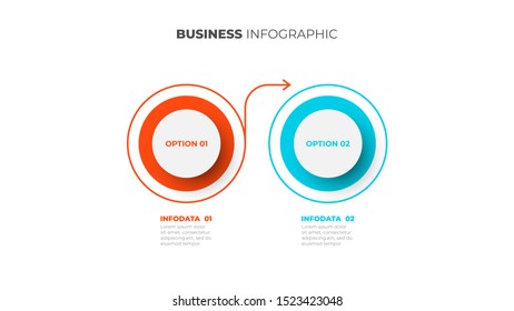 Business infographic design circle layout for infographic. Vector process with 2 steps, options.