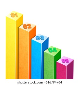 Business infographic design concept with colorful 3d five square columns on white background isolated vector illustration