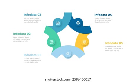 Business infographic design elements with 5 sections. Vector illustration. Idea for workflow diagram, info chart, annual report.