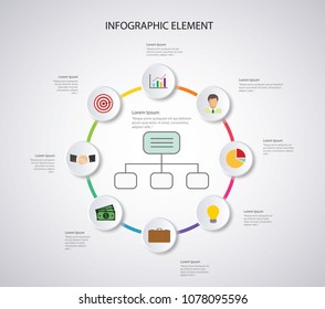 Business infographic design elements template for your business data with 8 options in circle style. 