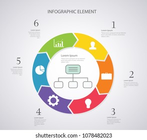 Business infographic design elements template for your business data with 6 options in circle style. 