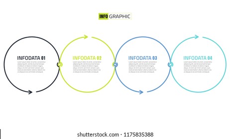 Business infographic design elements. Timeline with 4 steps, options, circles, arrow. can be used for workflow diagram, report, presentation or web design. vector illustration.