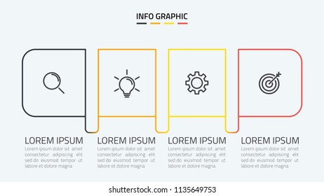 Business infographic design with margeting icond. Timeline with 4 steps, options. Vector linear elements for presentation.