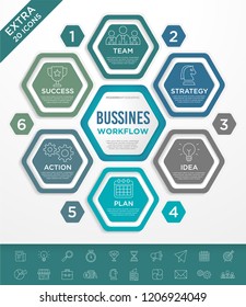 business infographic design with modern style and geometric hexagonal shape, free set icons vector eps 10