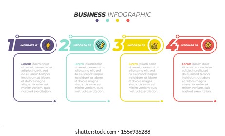 Business infographic design number options template. Timeline with 4 steps, options. Can be used for workflow diagram, info chart, web design. Vector illustration.