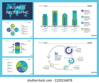 Business infographic design set can be used for workflow layout, presentation, annual report, web design. Marketing concept. Line chart, bar graph, comparison diagram, donut chart, process chart