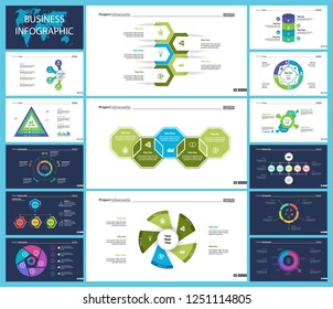 Business infographic design set can be used for workflow layout, presentation, annual report, web design. Marketing concept. Line chart, bar graph, comparison diagram, donut chart, process chart