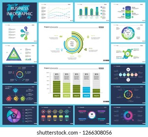 Business infographic design set can be used for workflow layout, presentation, annual report, web design. Marketing concept. Line chart, bar graph, comparison diagram, donut chart, process chart