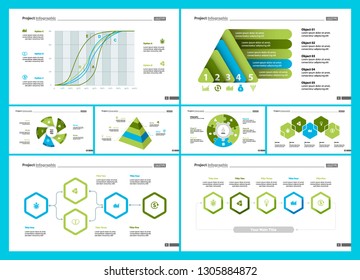 Business infographic design set can be used for workflow layout, presentation, annual report, web design. Marketing concept. Line chart, bar graph, comparison diagram, donut chart, process chart