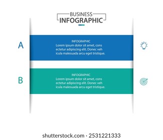 Business infographic design template with 2 options, steps or processes.