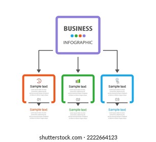 Plantilla de diseño de infografía empresarial con 3 opciones, pasos o procesos. Se puede utilizar para diseño de flujo de trabajo, diagrama, informe anual, diseño web 