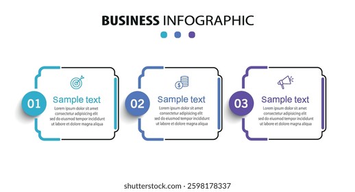 Business infographic design template with 3 options, steps or processes. Can be used for workflow layout, diagram, annual report, web design
