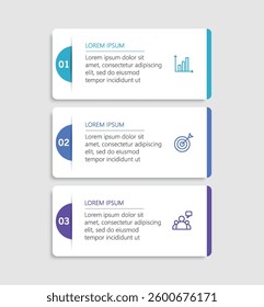 Business infographic design template with 3 options, steps or processes. Can be used for workflow layout, diagram, annual report, web design	

