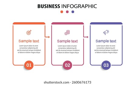 Business infographic design template with 3 options, steps or processes. Can be used for workflow layout, diagram, annual report, web design	
