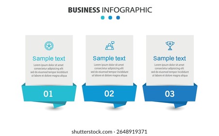  Template de conception infographique d'entreprise avec 3 options, pièces, étapes ou processus. Peut être utilisé pour la mise en page du workflow, le diagramme, les options numériques, le web design