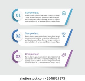  Template de conception infographique d'entreprise avec 3 options, pièces, étapes ou processus. Peut être utilisé pour la mise en page du workflow, le diagramme, les options numériques, le web design