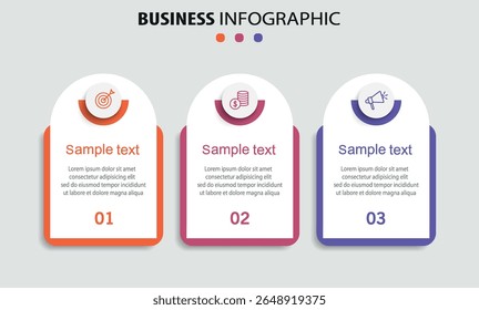  Business infographic design template with 3 options, parts, steps or processes. Can be used for workflow layout, diagram, number options, web design