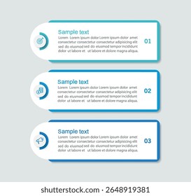  Template de conception infographique d'entreprise avec 3 options, pièces, étapes ou processus. Peut être utilisé pour la mise en page du workflow, le diagramme, les options numériques, le web design